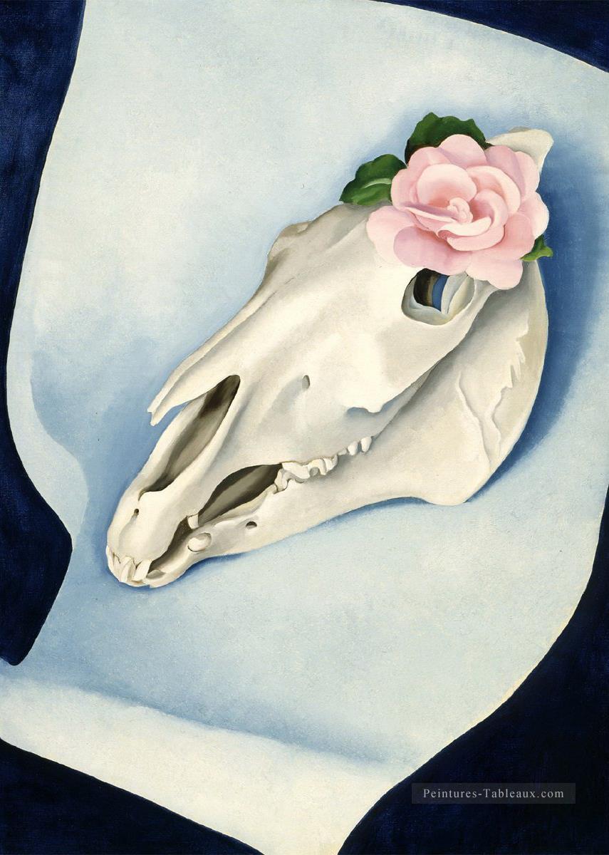 Crâne de cheval avec rose rose Georgia Okeeffe modernisme américain Precisionism Peintures à l'huile